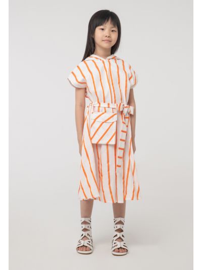 Belted Stripes Hoodie Sleeveless Dress -Sale