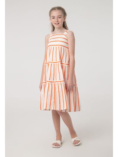 Dobby Striped Long Tier Sleeveless Dress -Sale