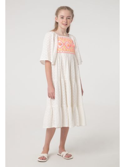 Embroidered Cold Shoulder Tiered Dress -Sale
