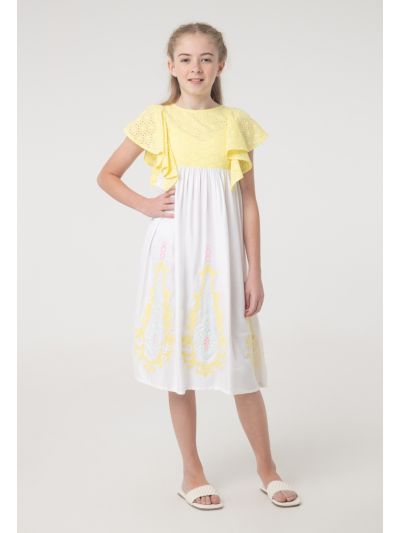 Schiffli Embroidered Flounce Dress -Sale