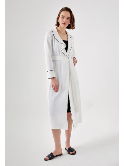 Contrast Piping Belted Robe