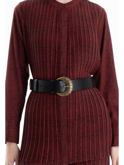 Embossed Gold Toned Alloy Buckle PU Leather Belt -Sale