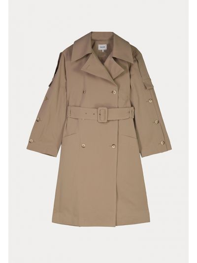 Wide Notched Lapel Solid Trench Coat