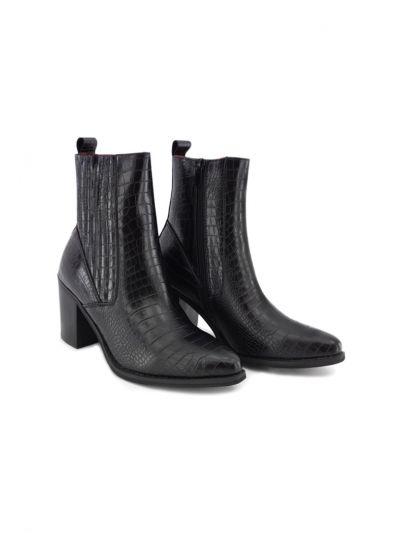 PU Leather Textured Block Heel Boots -Sale