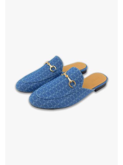Denim Printed Monogram Mules