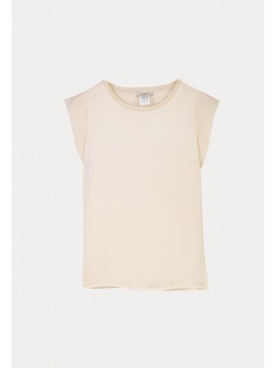 Shimmery Collar Solid Sleeveless T-Shirt -Sale