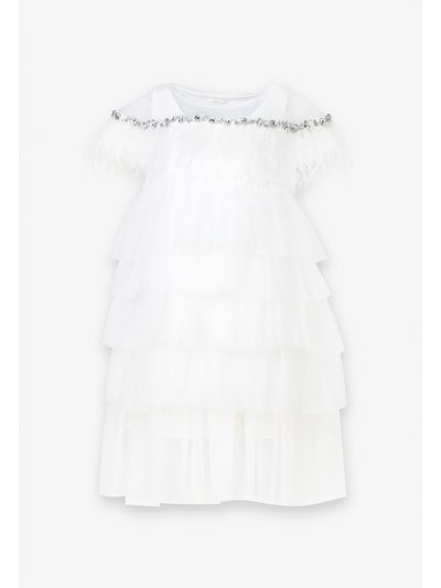 Ruffled Tiered Faux Feather Embellished Dress
