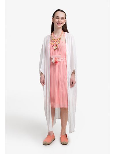Pleated Midi Dress & Abaya Set