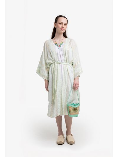 Geometric Print Kimono Maxi Dress Set