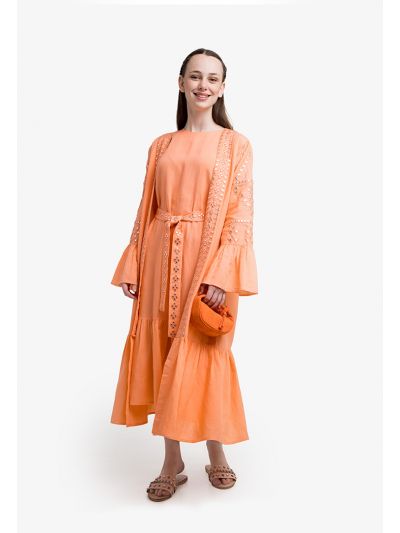 Ruffled Embroidered Dress & Abaya Set