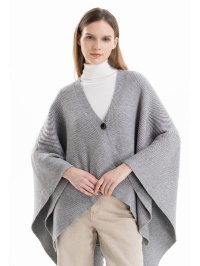 Ribbed Knitted Solid Open Winter Poncho -Sale