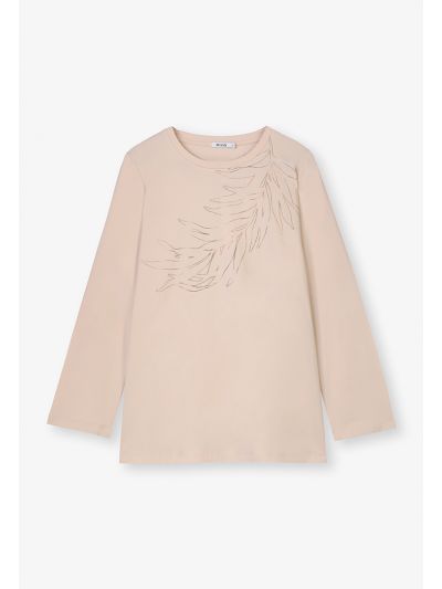 Foil Print Knitted Long Sleeve T-Shirt