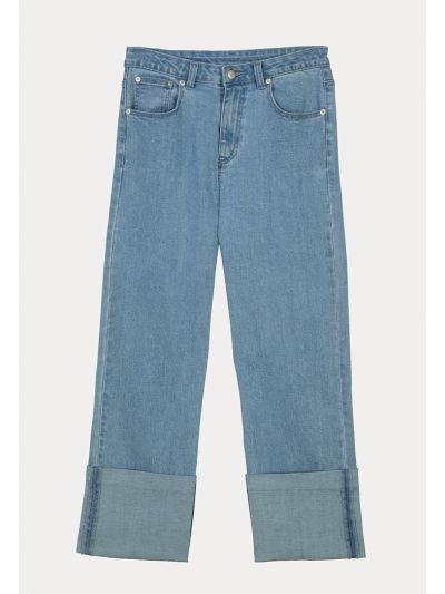 High Rise Regular Cut Folded Hem Denim Jeans