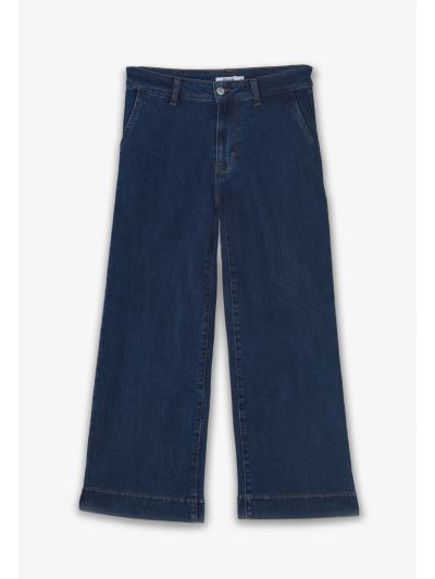Wide Leg Mid Waist Denim Trouser