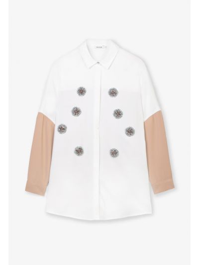 Contrast Rhinestone Embellished Casual Shirt