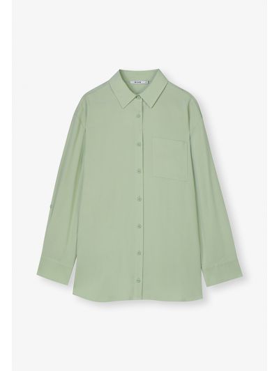 Solid Shirt With Button Tab Sleeve