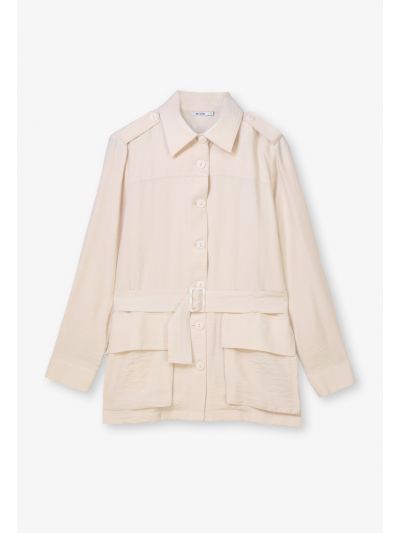 Solid Casual Crinkled Belted Jacket