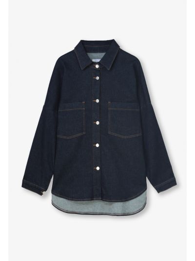 High- Low Patch Pocket Denim Jacket