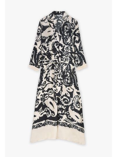 V-Neck Belted Printed Dress