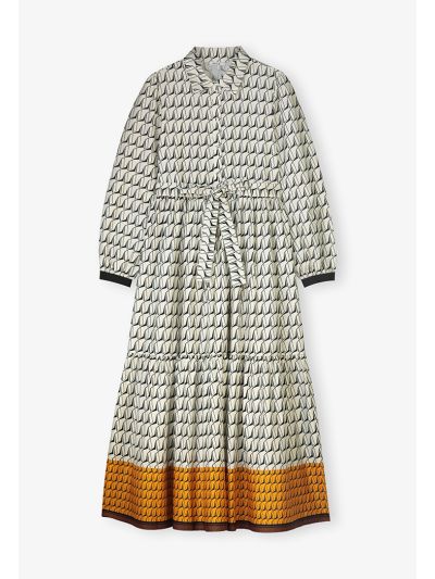 Ruffled Printed Belted Dress