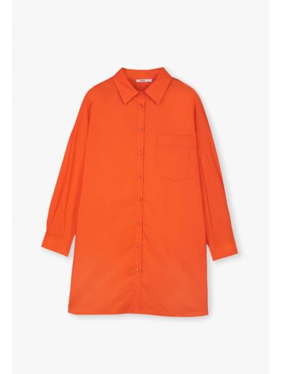 Buttoned Spread Collar Solid Long Shirt