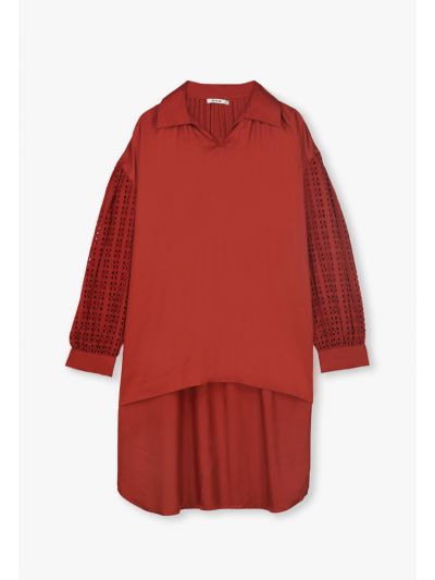 Schiffli Sleeves Solid Body Blouse
