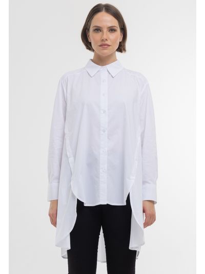 Hi Low Hem Spread Collar Side Buttons Shirt - Work Style -Sale