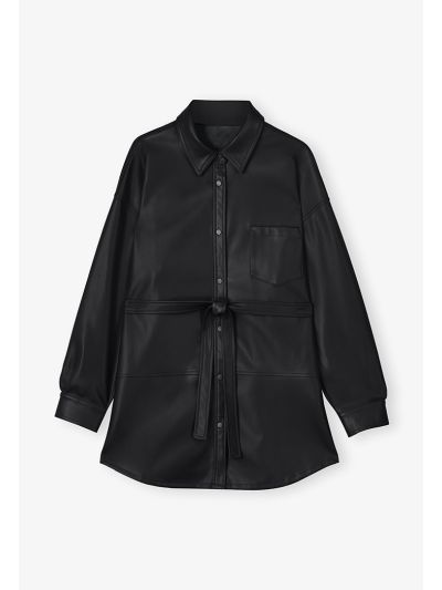 Belted PU Leather Shirt