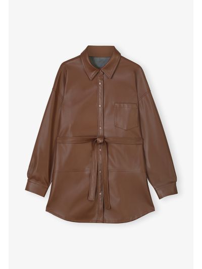 Belted PU Leather Shirt
