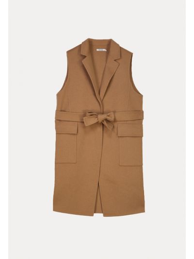 Sleeveless Gilet Coat With Self Fabric Waist Band -Sale