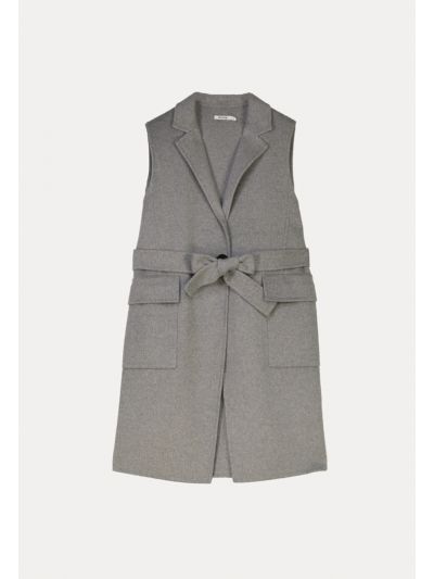 Sleeveless Gilet Coat With Self Fabric Waist Band -Sale