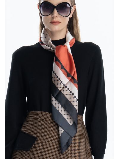 Multi Print Silky Square Framed Scarf -Sale