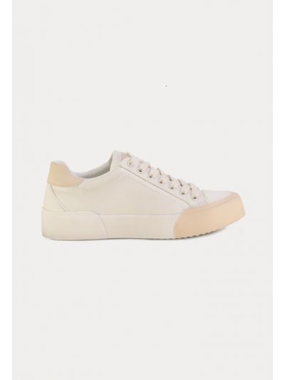 PU Leather Contrast Details Lace Up Sneakers -Sale