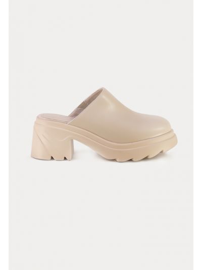 Solid Chunky Heel Mule Shoes