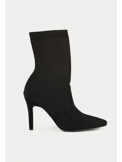 Solid Velvet Sock Fit Pointed Toe Boots -Sale