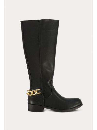 Back Chuncky Chain DÃ©cor Over Calf Length Boots -Sale