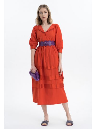 Solid Flap Tiered Dress -Sale