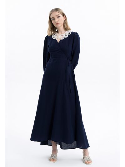 Maxi Linen Dress With Waist Tie -Sale