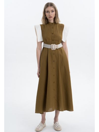 Contrast Flap Maxi Linen Dress -Sale