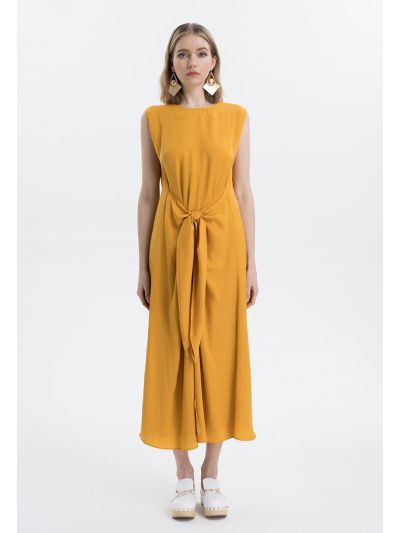 Solid Self Tie Waist Maxi Dress -Sale