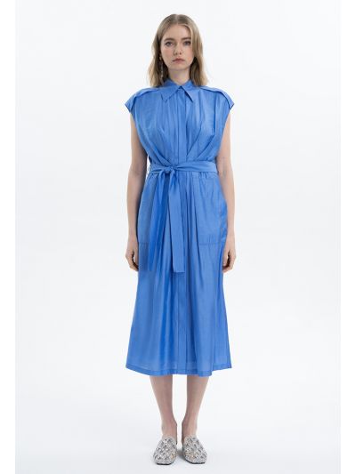 Solid Midi Gathered Waist Dress -Sale