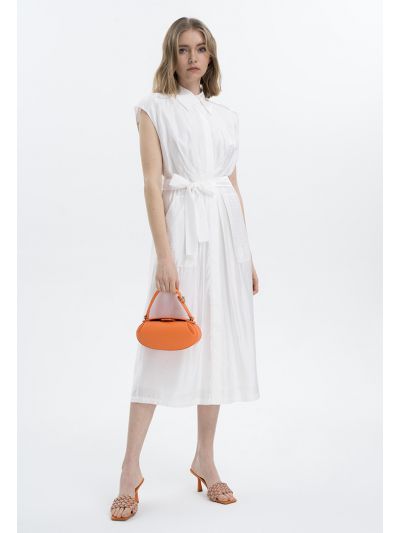 Solid Midi Gathered Waist Dress -Sale