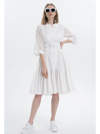 Schiffli Solid Tiered Midi Dress -Sale