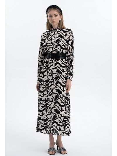 Monotone Printed Maxi Flared Dress -Sale