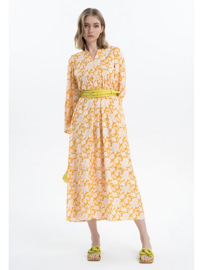 Monotonal Floral Printed Flared Dress -Sale
