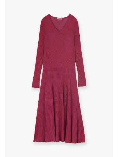 Knitted Lurex Ribbed Flared Dress- Ramadan Style Set (2 PCS)