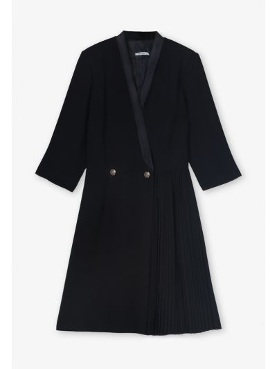 Pleated Double Breasted V-Neck Dress- Eid Style