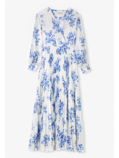 Printed Pleated V-Neck Maxi Dress- Eid Style