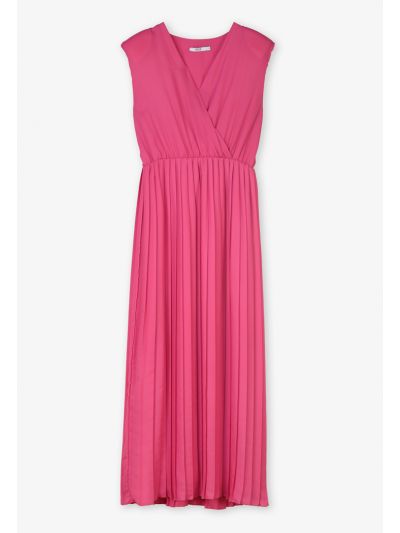 Pleated Sleeveless Solid Maxi Dress- Ramadan Style