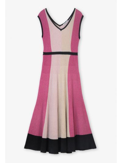 Colorblock Sleeveless Knitted Lurex Dress Set (2 PCS)- Eid Style 